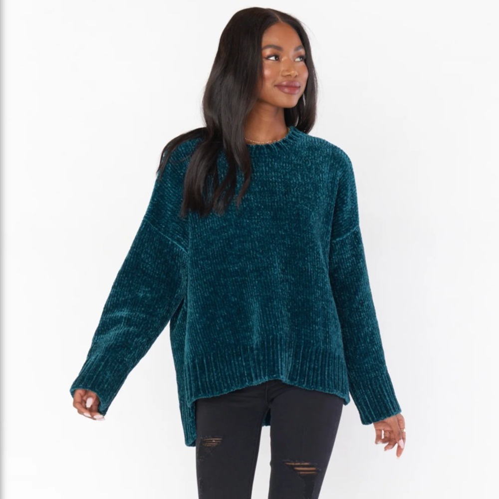 Oversized Teal Chenille Crew Neck Sweater